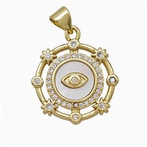 Copper Eye Pendant Pave Zirconia Shell Gold Plated, approx 19mm