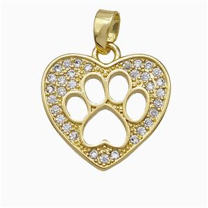 Copper Heart Paws Pendant Pave Zirconia Gold Plated, approx 17.5mm