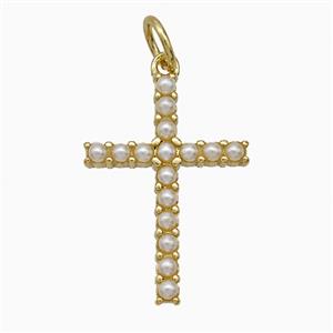 Copper Cross Pendant Pave Pearlized Resin Gold Plated, approx 16-23mm