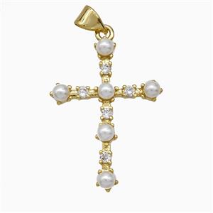 Copper Cross Pendant Pave Pearlized Resin Gold Plated, approx 20-28mm