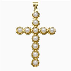 Copper Cross Pendant Pave Pearlized Resin Gold Plated, approx 28-40mm
