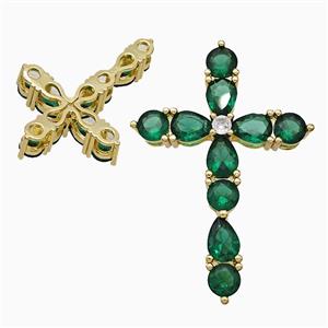 Copper Cross Pendant Pave Green Crystal Glass Gold Plated, approx 27-40mm