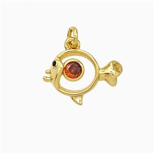 Copper Fish Pendant Pave Zirconia Gold Plated, approx 10-14mm