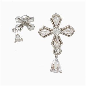Copper Cross Pendant Pave Zirconia Platinum Plated, approx 4-6mm, 12mm