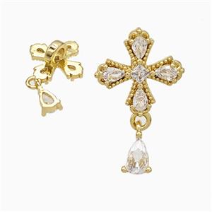 Copper Cross Pendant Pave Zirconia Gold Plated, approx 4-6mm, 12mm
