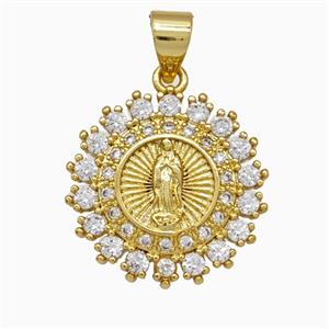 Copper Jesus Pendant Pave Zirconia Gold Plated, approx 17mm