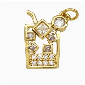 Martini Drink Glass Cup Charms Copper Pendant Pave Zirconia Gold Plated, approx 13-18mm