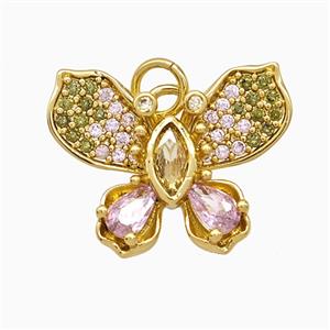 Copper Butterfly Pendant Pave Zirconia Gold Plated, approx 15-19mm