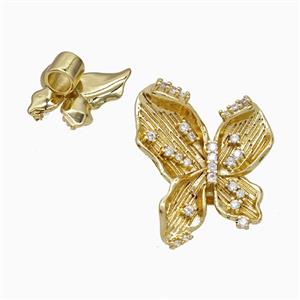 Copper Butterfly Beads Pave Zirconia Large Hole Gold Plated, approx 18-21mm, 5mm hole