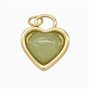 Copper Heart Pendant Pave Green Jade Gold Plated, approx 16mm