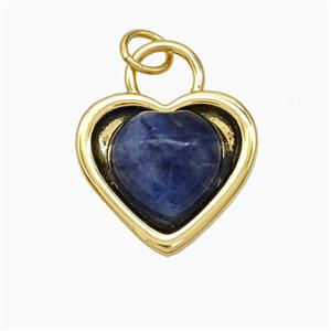 Copper Heart Pendant Pave Blue Sodalite Gold Plated, approx 16mm