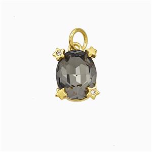 Smoky Crystal Glass Oval Pendant Copper Gold Plated, approx 8-10mm