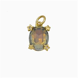 Crystal Glass Oval Pendant Copper Gold Plated, approx 8-10mm
