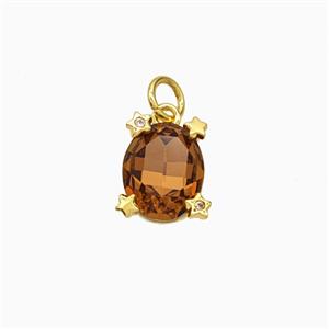 Orange Crystal Glass Oval Pendant Copper Gold Plated, approx 8-10mm