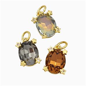 Crystal Glass Oval Pendant Copper Gold Plated Mixed, approx 8-10mm