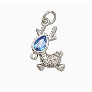 Copper Deer Pendant Micropave Zirconia Platinum Plated, approx 10-15mm