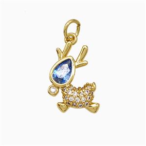 Copper Deer Pendant Micropave Zirconia Gold Plated, approx 10-15mm