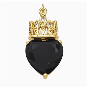 Copper Crown Heart Pendant Pave Black Crystal Glass Gold Plated, approx 18-30mm
