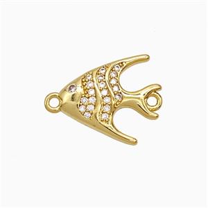 Copper Fish Connector Pave Zirconia Gold Plated, approx 13-15mm