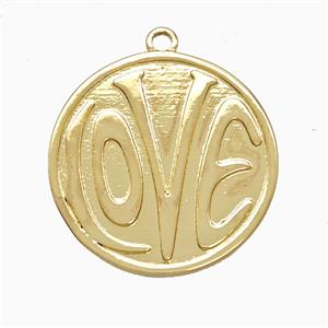 Copper LOVE Pendant Circle Gold Plated, approx 23mm