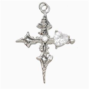 Copper Cross Pendant Pave Crystal Glass Platinum Plated, approx 30-40mm