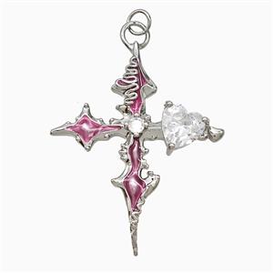 Copper Cross Pendant Pave Crystal Glass Platinum Plated, approx 30-40mm
