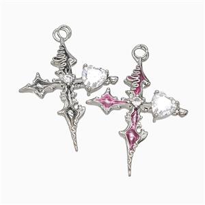 Copper Cross Pendant Pave Crystal Glass Platinum Plated Mixed, approx 30-40mm