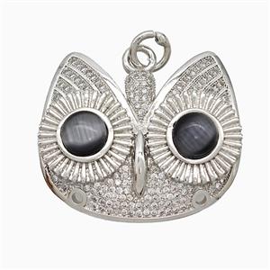 Copper Owl Charms Pendant Pave Zirconia Cateye Platinum Plated, approx 30-38mm