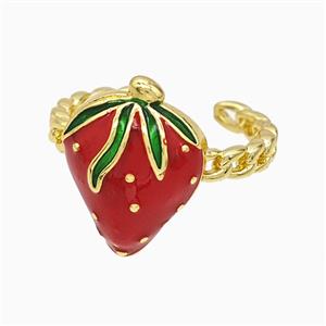 Copper Strawberry Rings Red Enamel Gold Plated, approx 12-16mm, 18mm dia