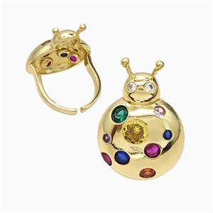 Copper Ladybug Rings Pave Zirconia Gold Plated, approx 21-30mm, 18mm dia