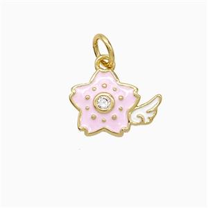 Copper Star Wings Pendant Pink Enamel Gold Plated, approx 10-13mm