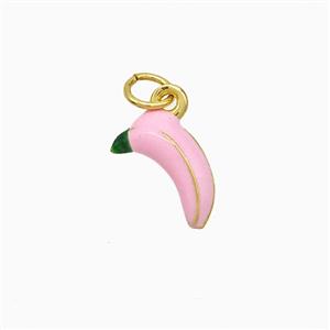 Copper Banana Pendant Pink Enamel Gold Plated, approx 6-11mm