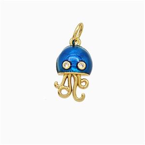Copper Jellyfish Pendant Pave Zirconia Blue Painted Gold Plated, approx 8-12mm