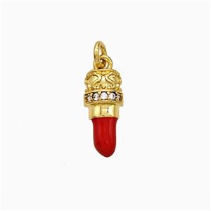 Copper Lipstick Charms Pendant Pave Zirconia Red Enamel Gold Plated, approx 6-12.5mm