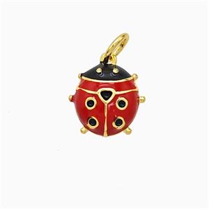 Copper Ladybug Pendant Red Enamel Gold Plated, approx 10mm