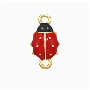 Copper Ladybug Connector Red Enamel Gold Plated, approx 10-12mm