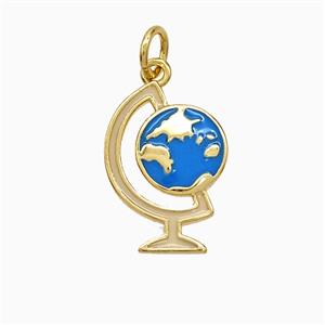 Copper Globe Pendant Blue Enamel Earth Gold Plated, approx 11-15mm
