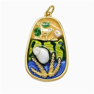 Copper Flower Pendant Pave Pearlized Resin Multicolor Painted Bird Gold Plated, approx 18-27mm