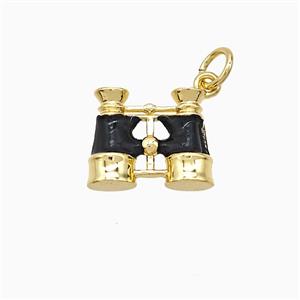 Copper Telescope Pendant Black Enamel Gold Plated, approx 10-13mm