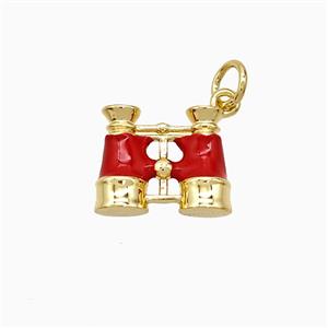 Copper Telescope Pendant Red Enamel Gold Plated, approx 10-13mm