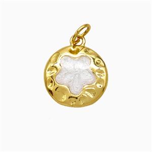 Copper Flower Pendant White Painted Gold Plated, approx 12.5mm