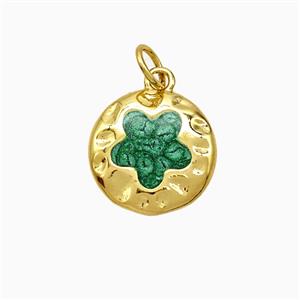 Copper Flower Pendant Green Painted Gold Plated, approx 12.5mm