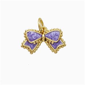 Copper Bowknot Pendant Purple Painted Gold Plated, approx 8-14mm