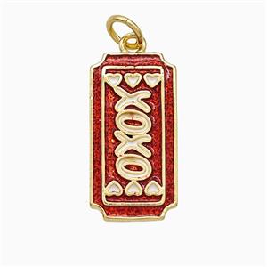 Copper XOXO Pendant Red Painted Gold Plated, approx 10-19mm