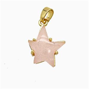 Pink Resin Star Pendant Copper Gold Plated, approx 13-14mm