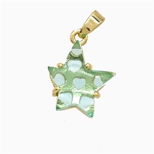 Green Resin Star Pendant Copper Gold Plated, approx 13-14mm