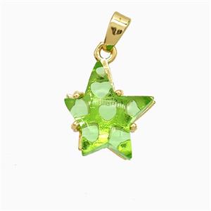 Olive Resin Star Pendant Copper Gold Plated, approx 13-14mm