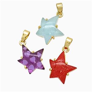 Resin Star Pendant Copper Gold Plated Mixed, approx 13-14mm