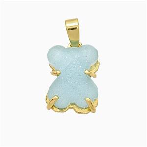 Purple Resin Bear Pendant Copper Gold Plated, approx 10-13mm
