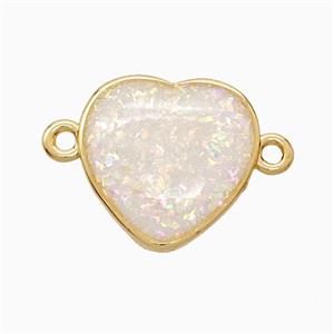 White Fire Opal Heart Connector Copper Gold Plated, approx 16mm